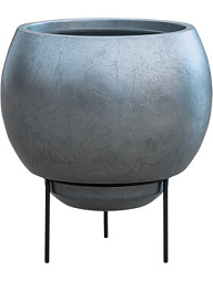 Кашпо Metallic silver leaf globe elevated matt silver blue (с техническим горшком)
