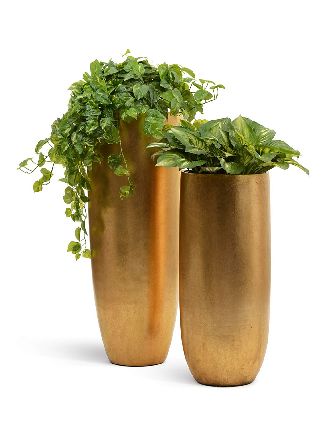 Кашпо Эффектори Металл высокий округлый конус сусальное золото_4