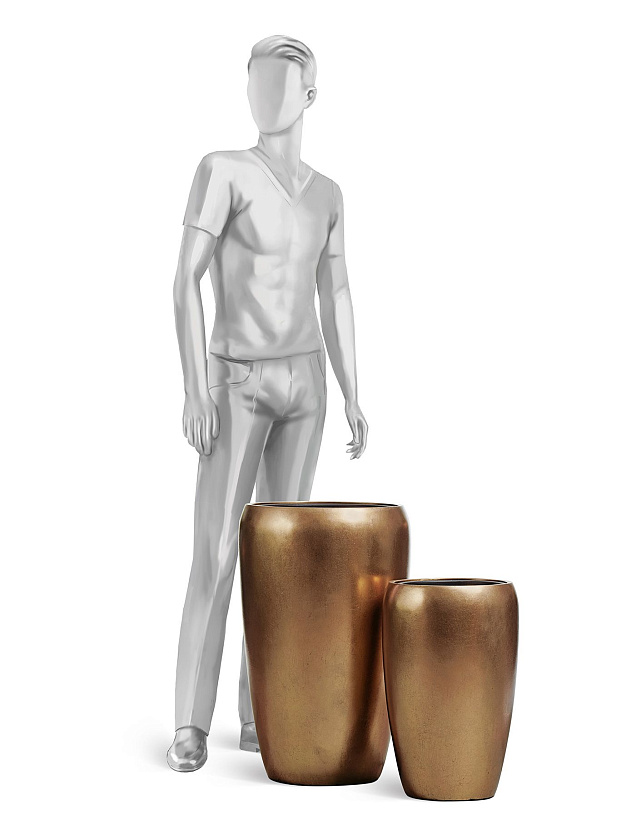 Кашпо Эффектори Металл высокий округлый конус темное матовое золото_5