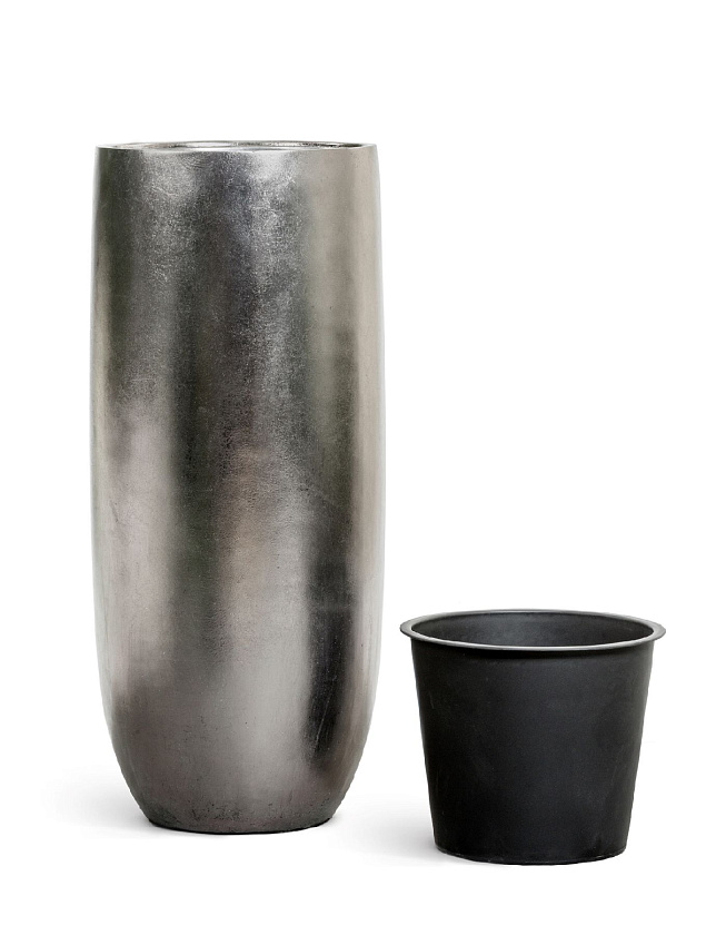 Кашпо Эффектори Металл высокий округлый конус стальное серебро_3