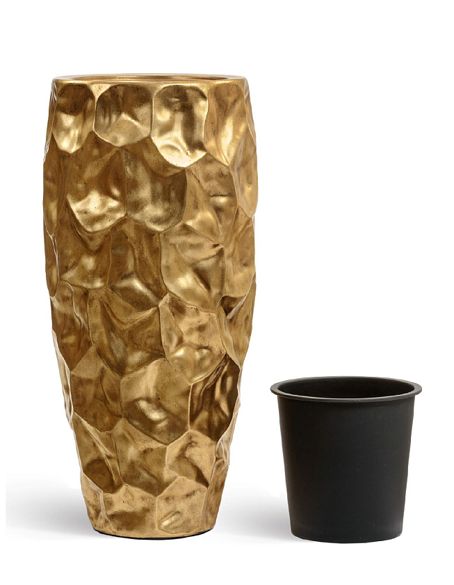 Кашпо Эффектори металл Высокий округлый конус Дизайн Крампл Сусальное золото_2