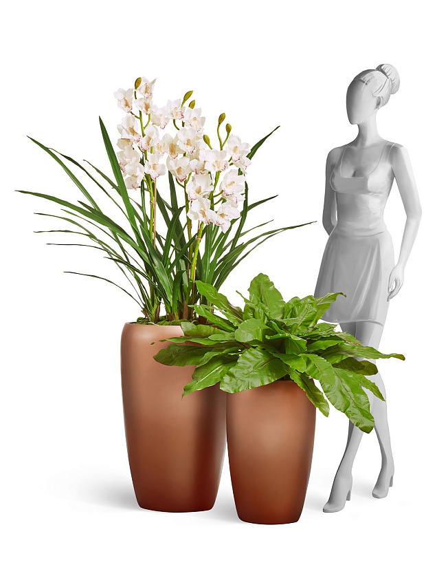 Кашпо Эффектори Металл высокий округлый конус лаковое темное золото_4