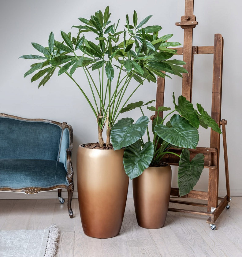 Кашпо Эффектори Металл высокий округлый конус лаковое темное золото_13