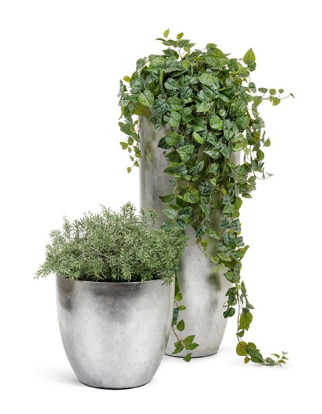 Кашпо Эффектори металл высокий гигант конус серебро_4