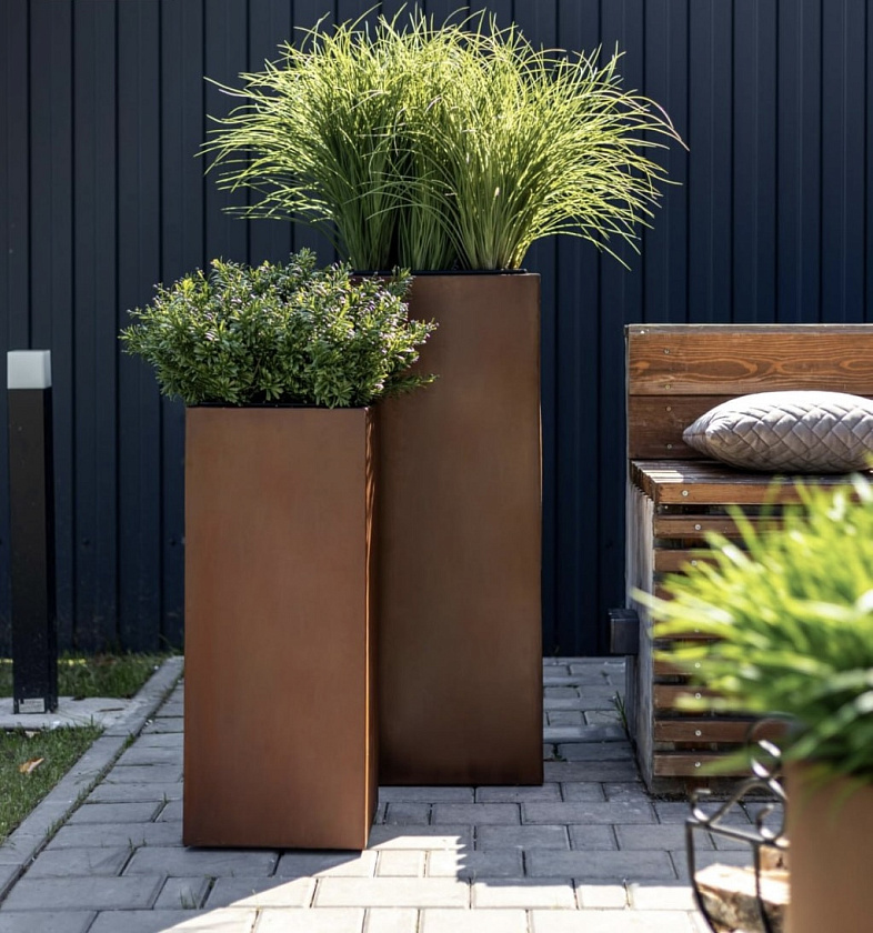 Кашпо Эффектори Кортен Стил Высокий куб Кортеновская сталь Бархатистая окись_3