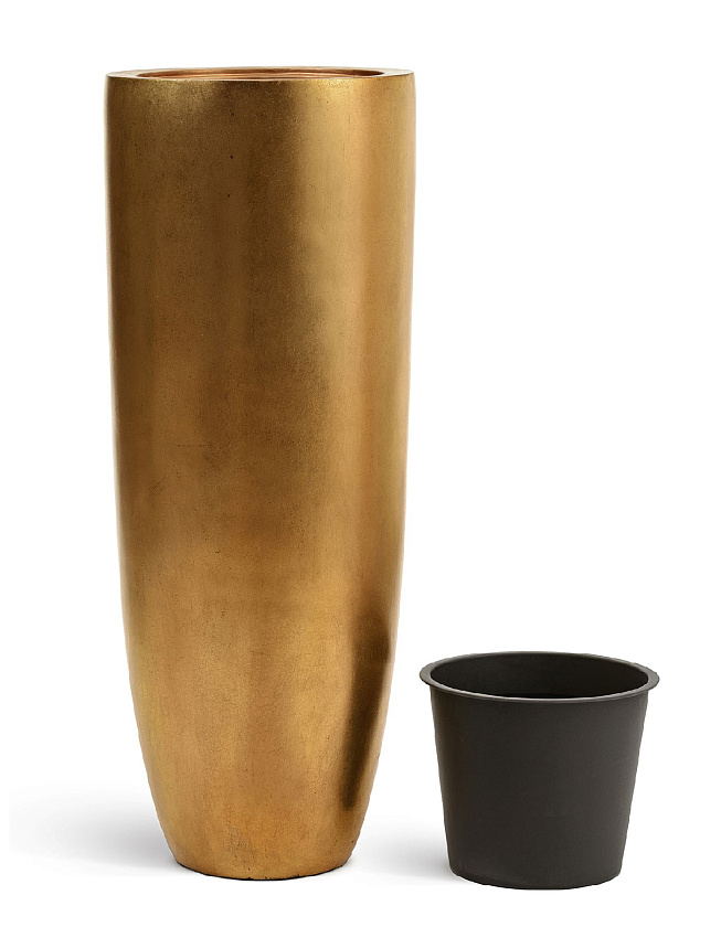 Кашпо Эффектори металл высокий гигант округлый конус сусальное золото_2