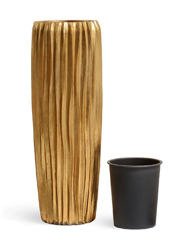 Кашпо Эффектори Металл высокий конус Дизайн Вейв Сусальное золото_3