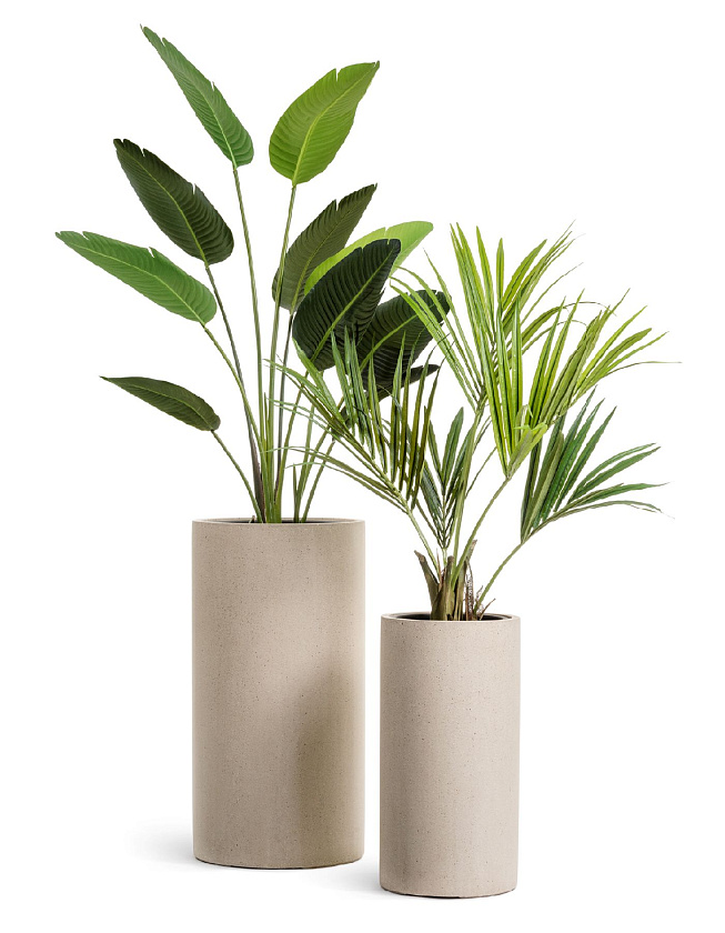 Кашпо Эффектори Бетон высокий цилиндр белый песок_3