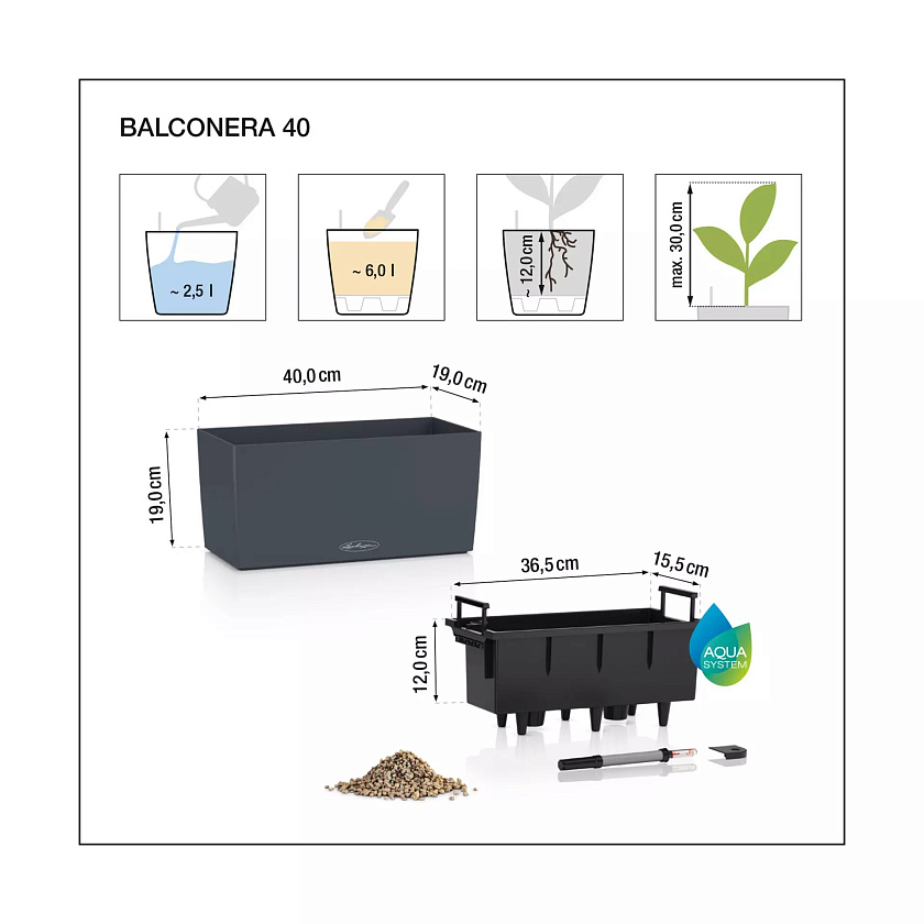 Кашпо Лечуза Балконера Стоун 40 (песочный белый)_