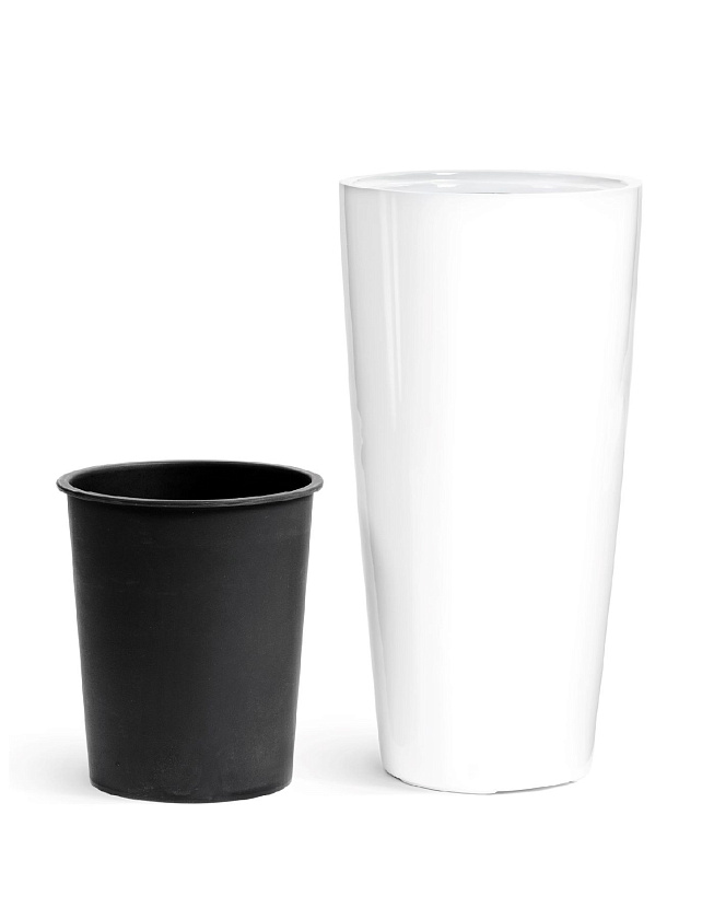 Кашпо Эффектори Глосс высокий конус белый глянцевый лак_1