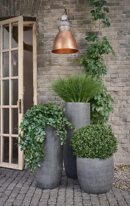 Кашпо Эффектори Стоун округлый конус темно-серый камень_1